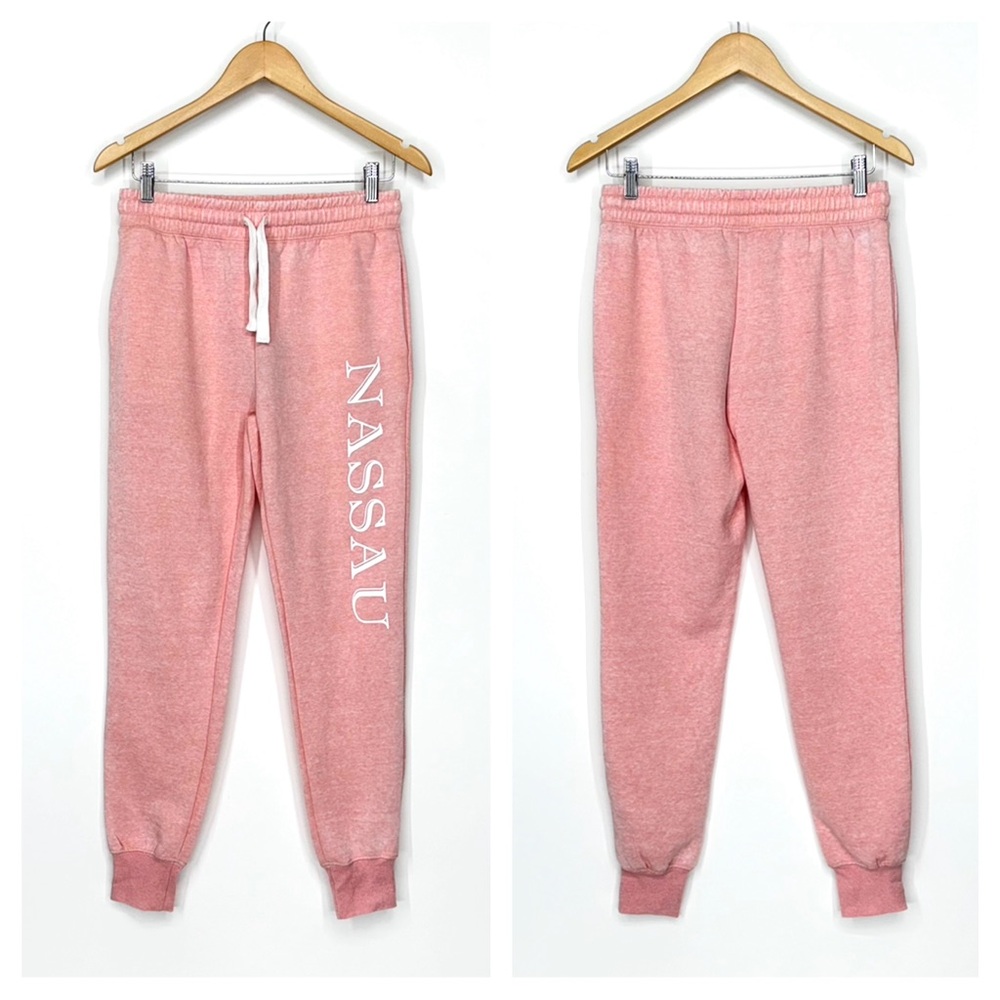 Liquid Energy Nassau Vntg Wash Chalk Rose Jogger Sweatpants Pink & White New Nwt